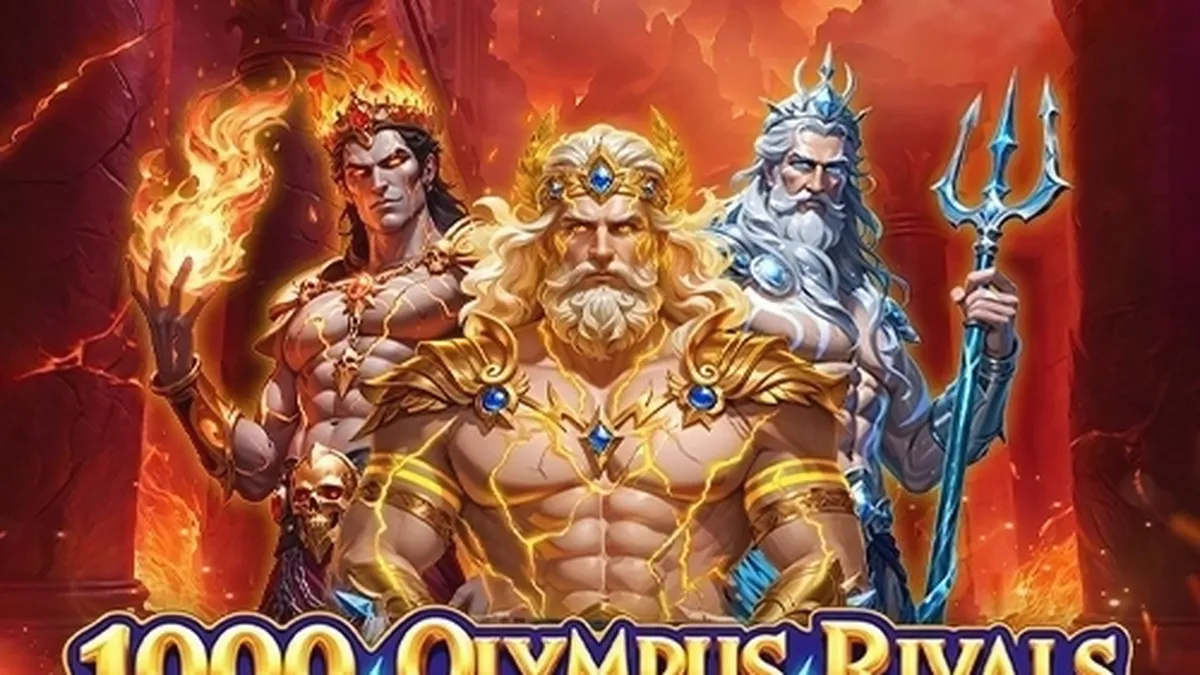 Interface do jogo de slot 1000 Olympus Rivals com tema mitológico